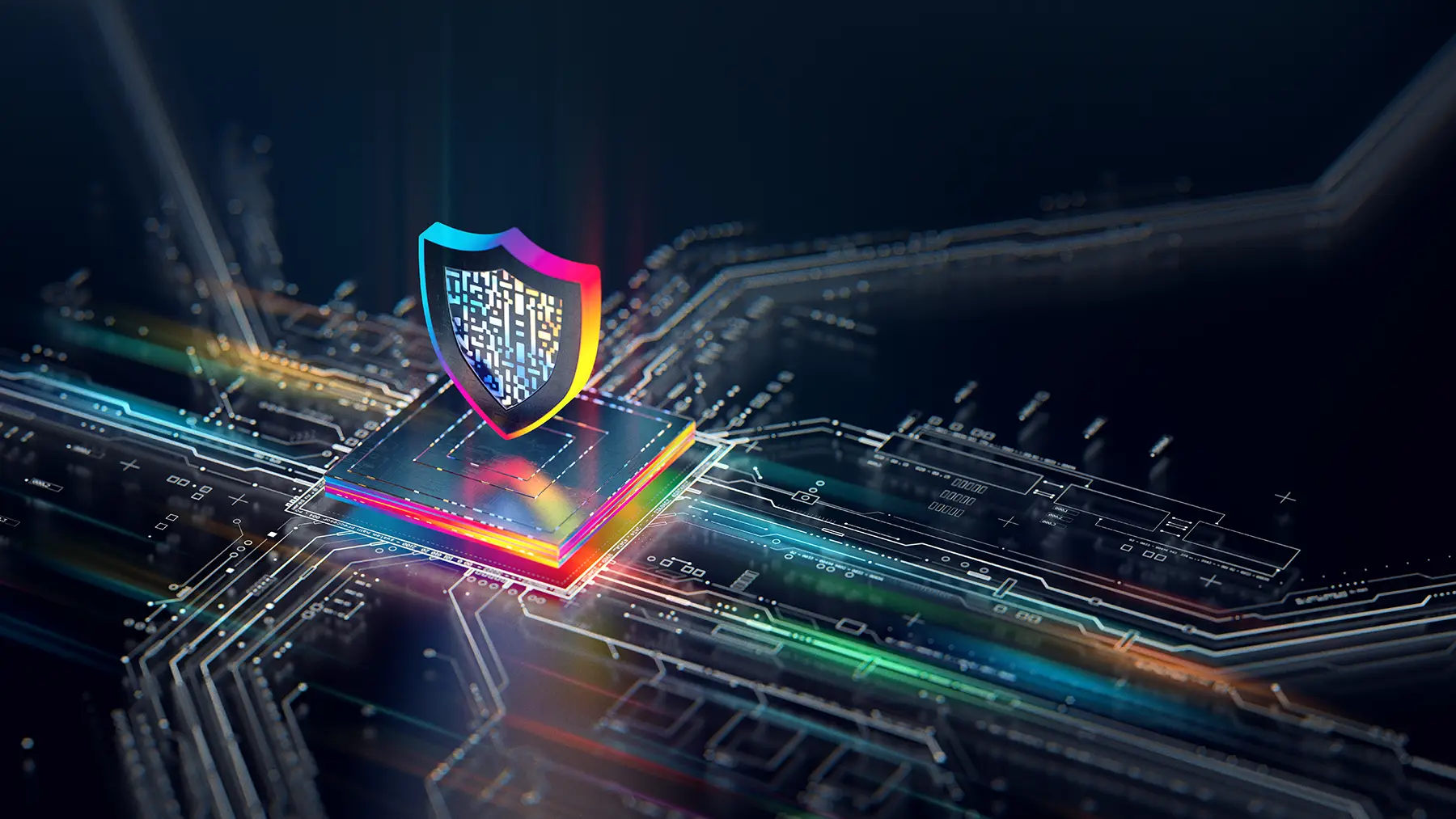 abstract data and cloud security with a shield icon