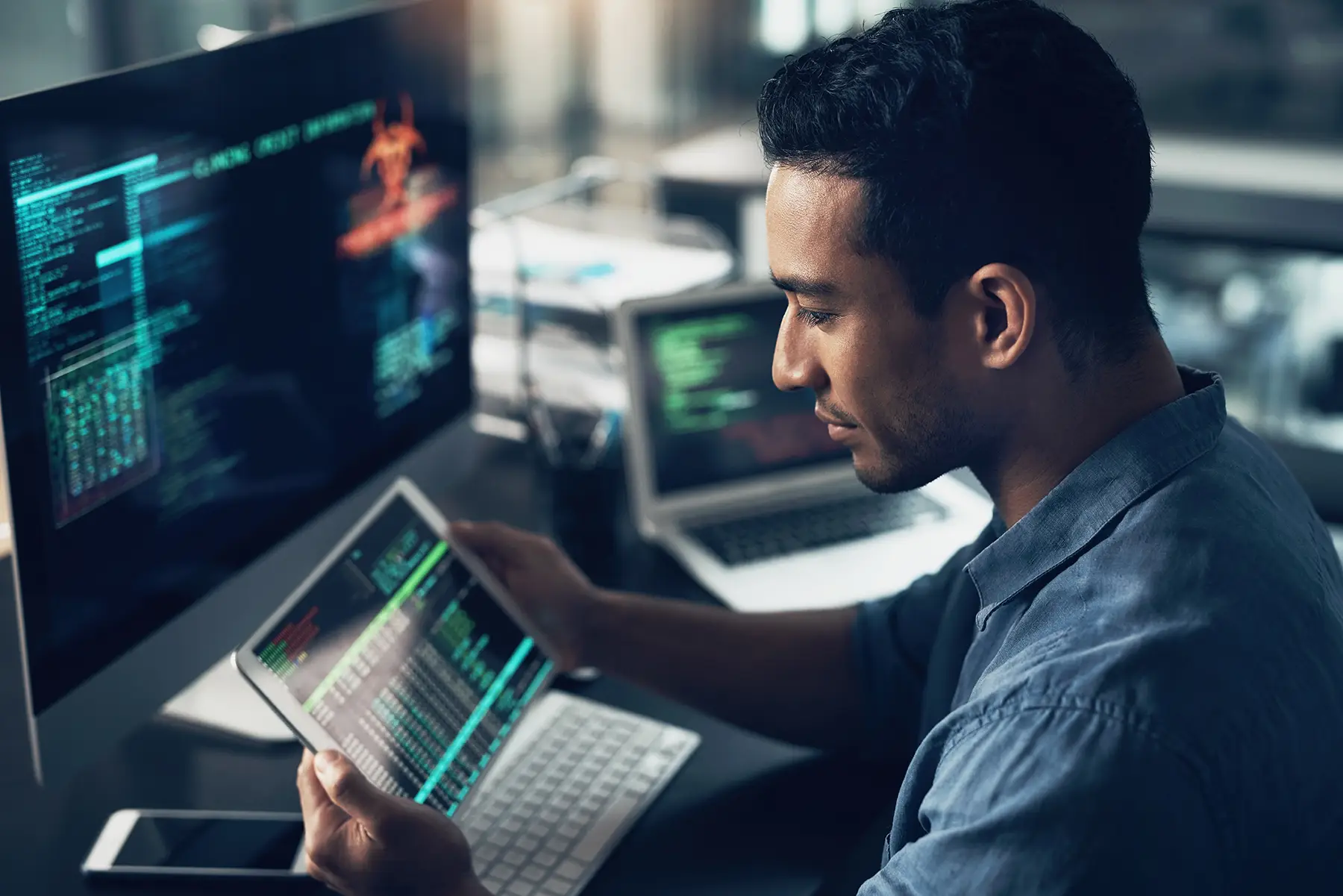 IT person reviewing codes and logs